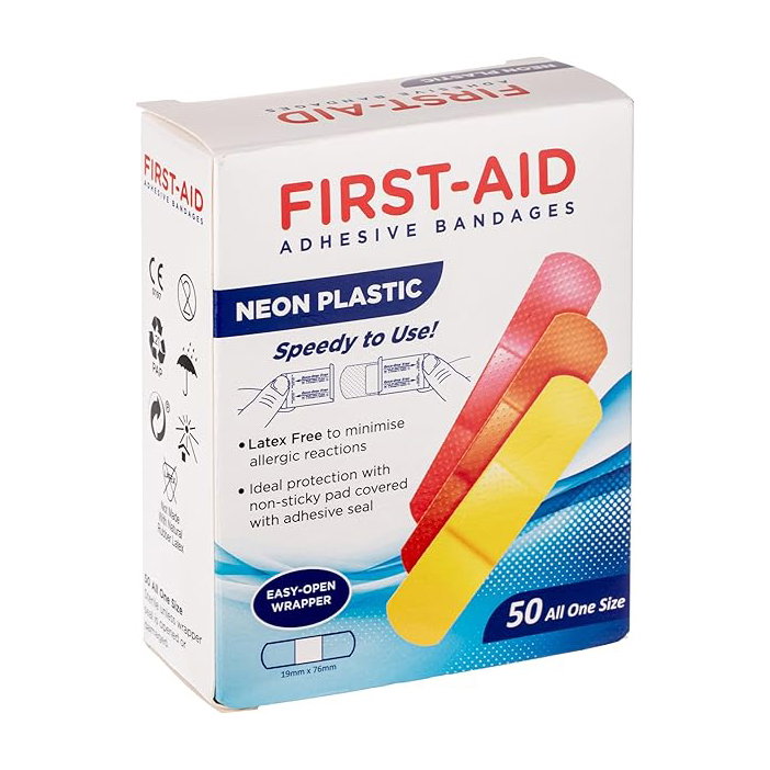 First Aid Neon Plastic Bandages 50'S - 19 X 76mm