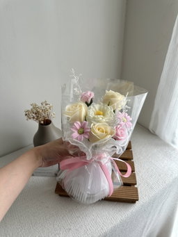 (3R020) 3 Stalk Soap Rose Mixed Flower Bouquet 