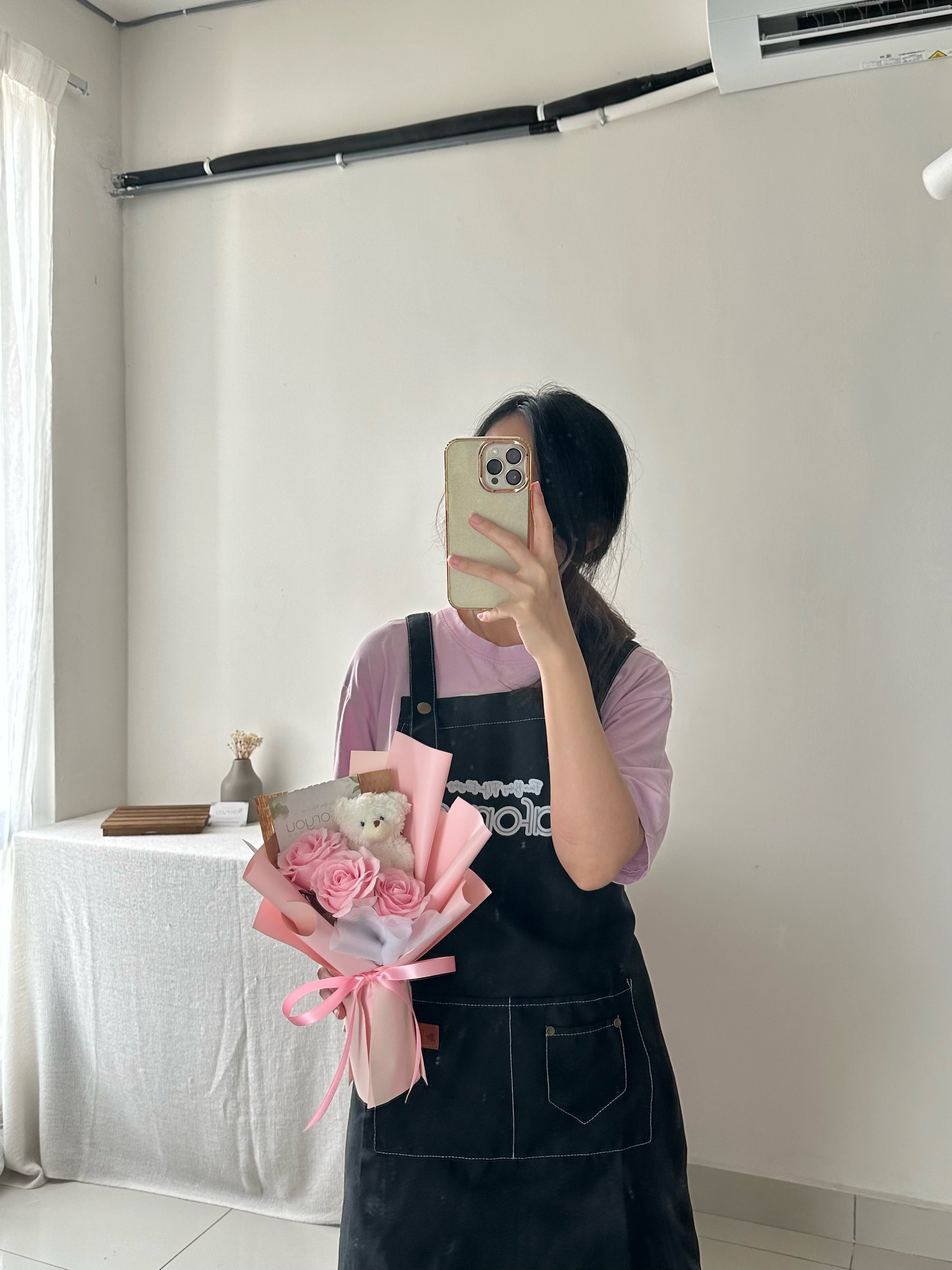 (3R024) Bear 3 Stalk Soap Rose Bouquet_1