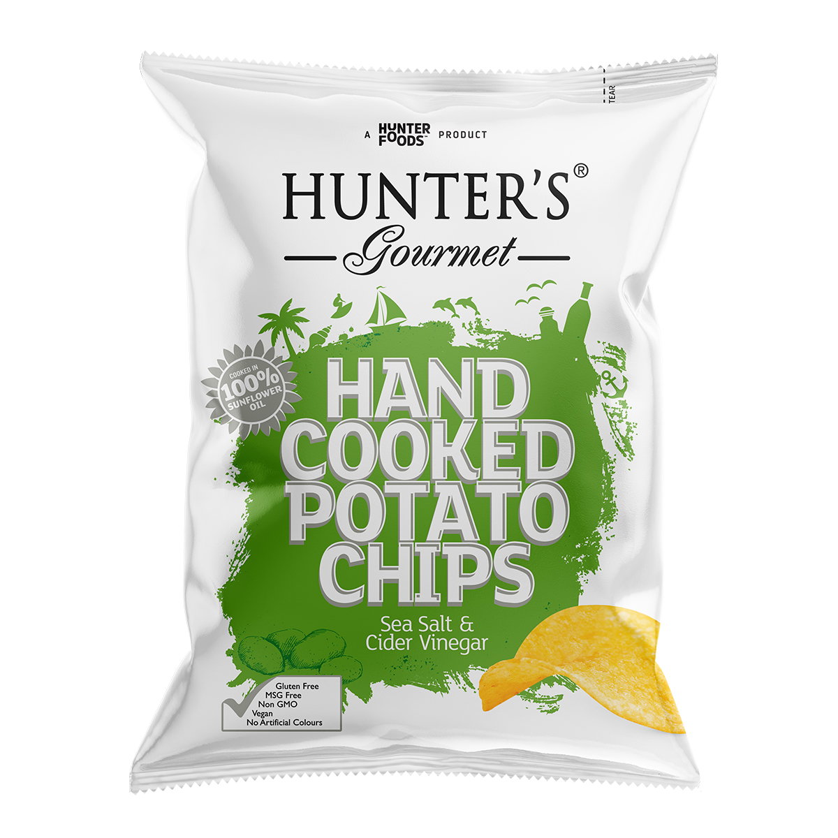 Hunter's Gourmet Hand Cooked Potato Chips Sea Salt & Cider Vinegar 125G_0