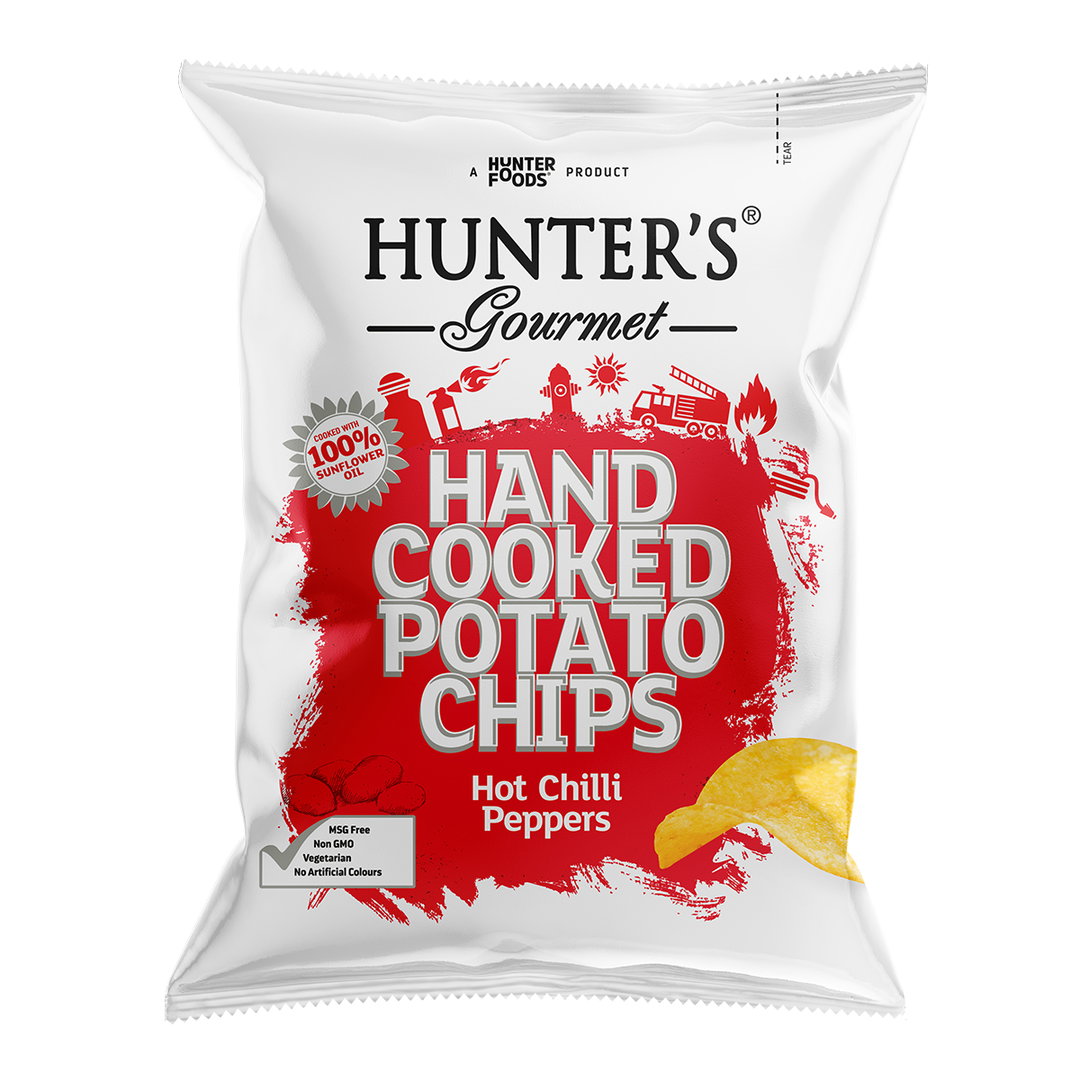 Hunter's Gourmet Hand Cooked Potato Chips Hot Chilli Peppers 125G