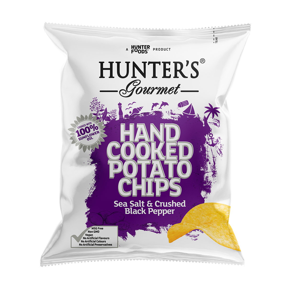 Hunter's Gourmet Hand Cooked Potato Chips Sea Salt & Crushed Black Pepper 40G_0