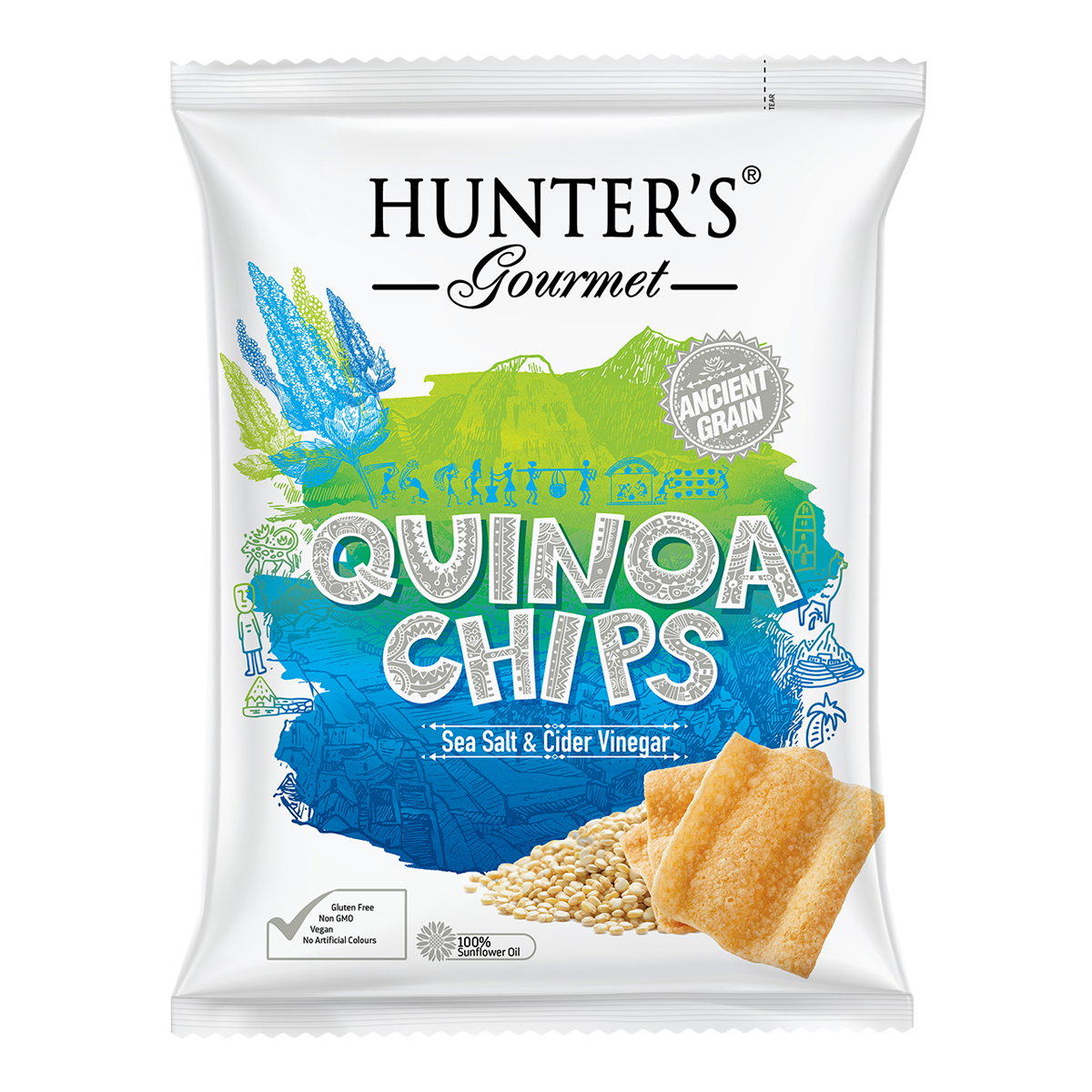 Hunter's Gourmet Quinoa Chips Sea Salt & Cider Vinegar 75G_0
