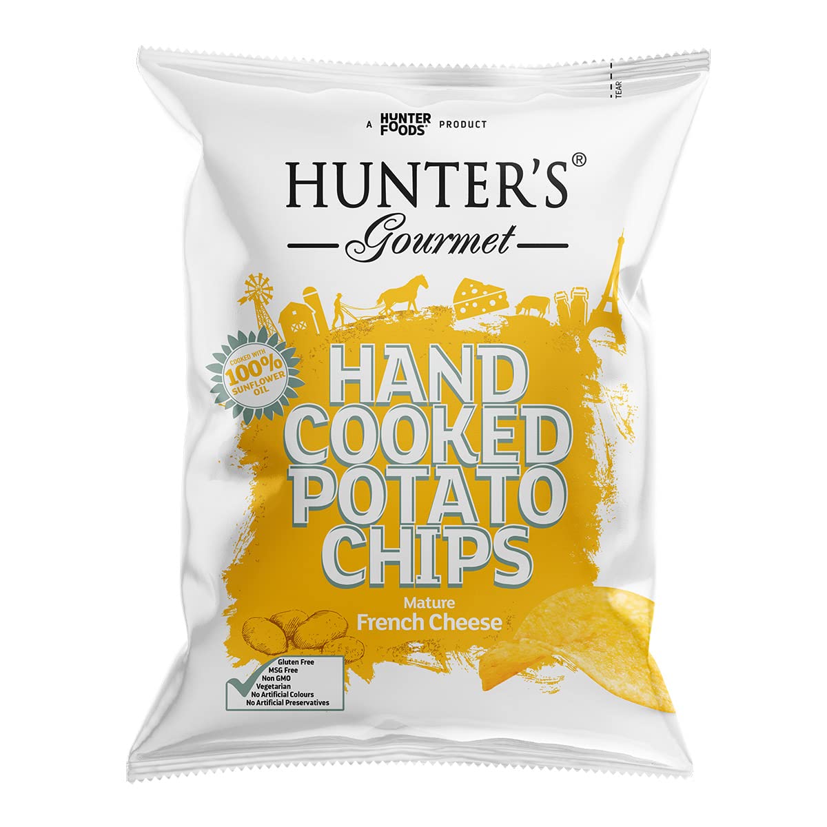 Hunter's Gourmet Hand Cooked Potato Chips Mature French Cheese 40G_0
