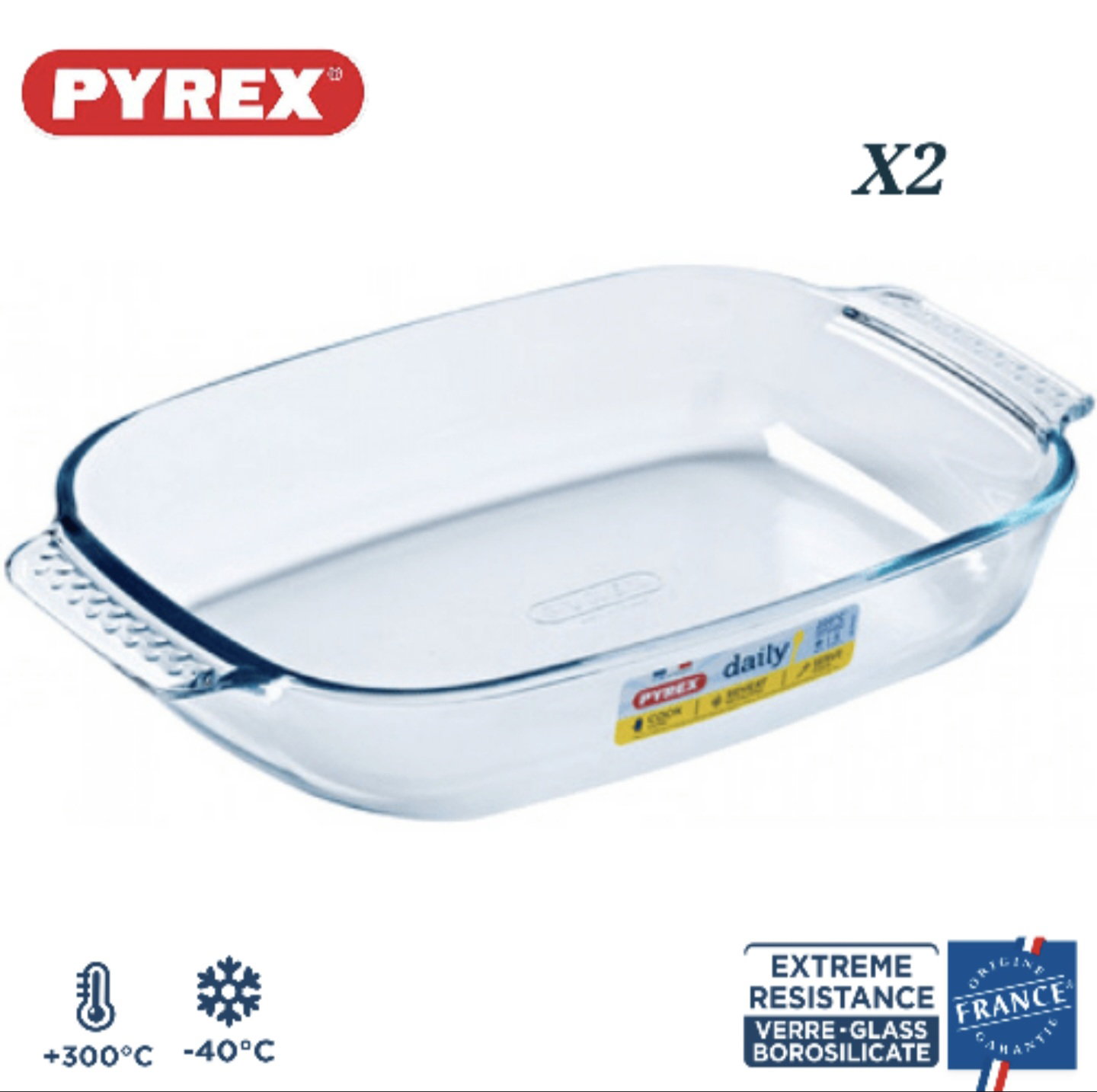 Set de 2 plats a four pyrex rectangulaires 2 Litres chacun _0