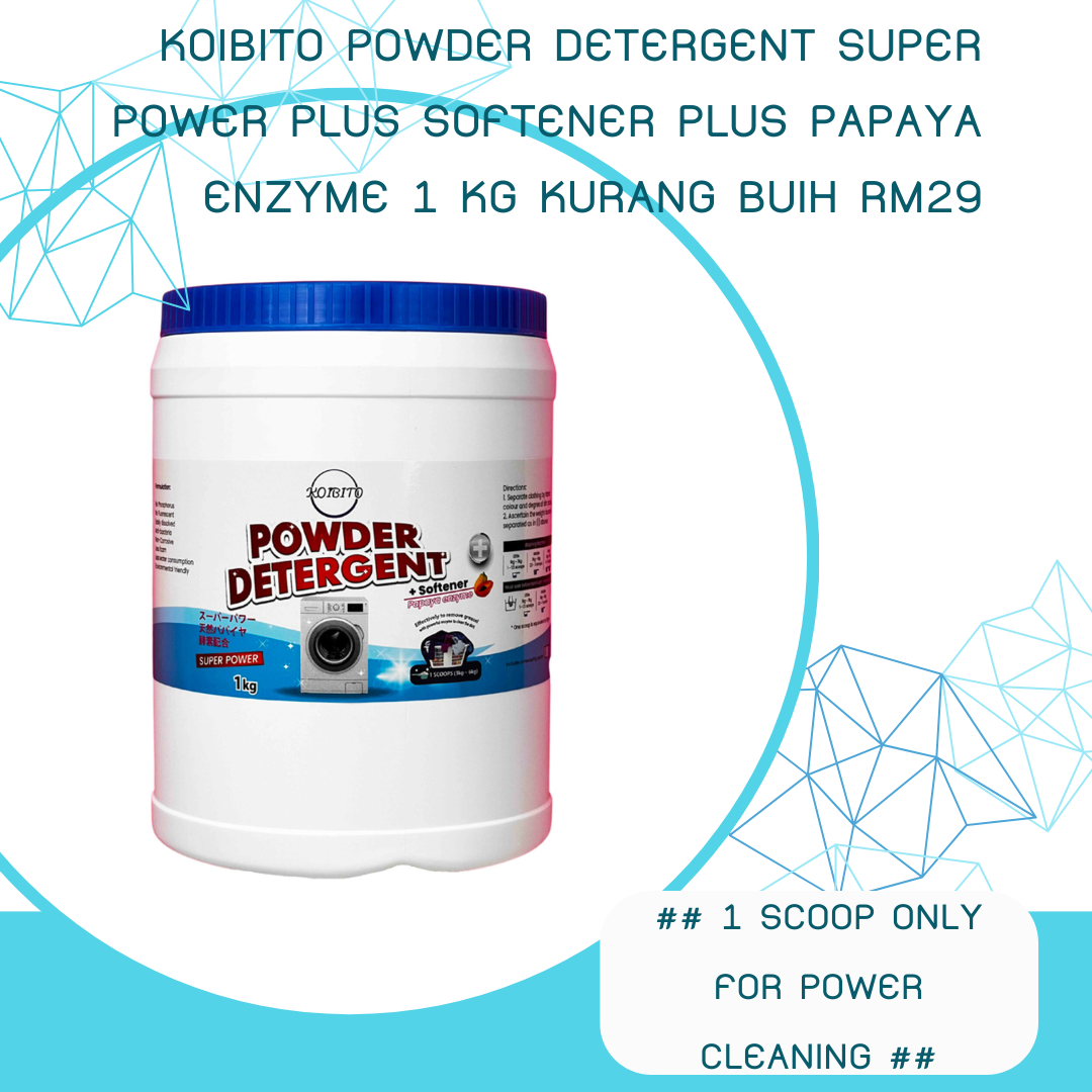 KOIBITO Powder Detergent Super Power Plus Softener Plus Papaya Enzyme 1 kg Kurang Buih rm29_0