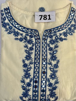 Cream Colour Blue Embroidered 3 pcs suit with Mul-cotton dupatta D.No.781