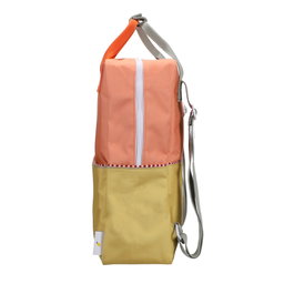 Coral & lemon green colourblock backpack - large