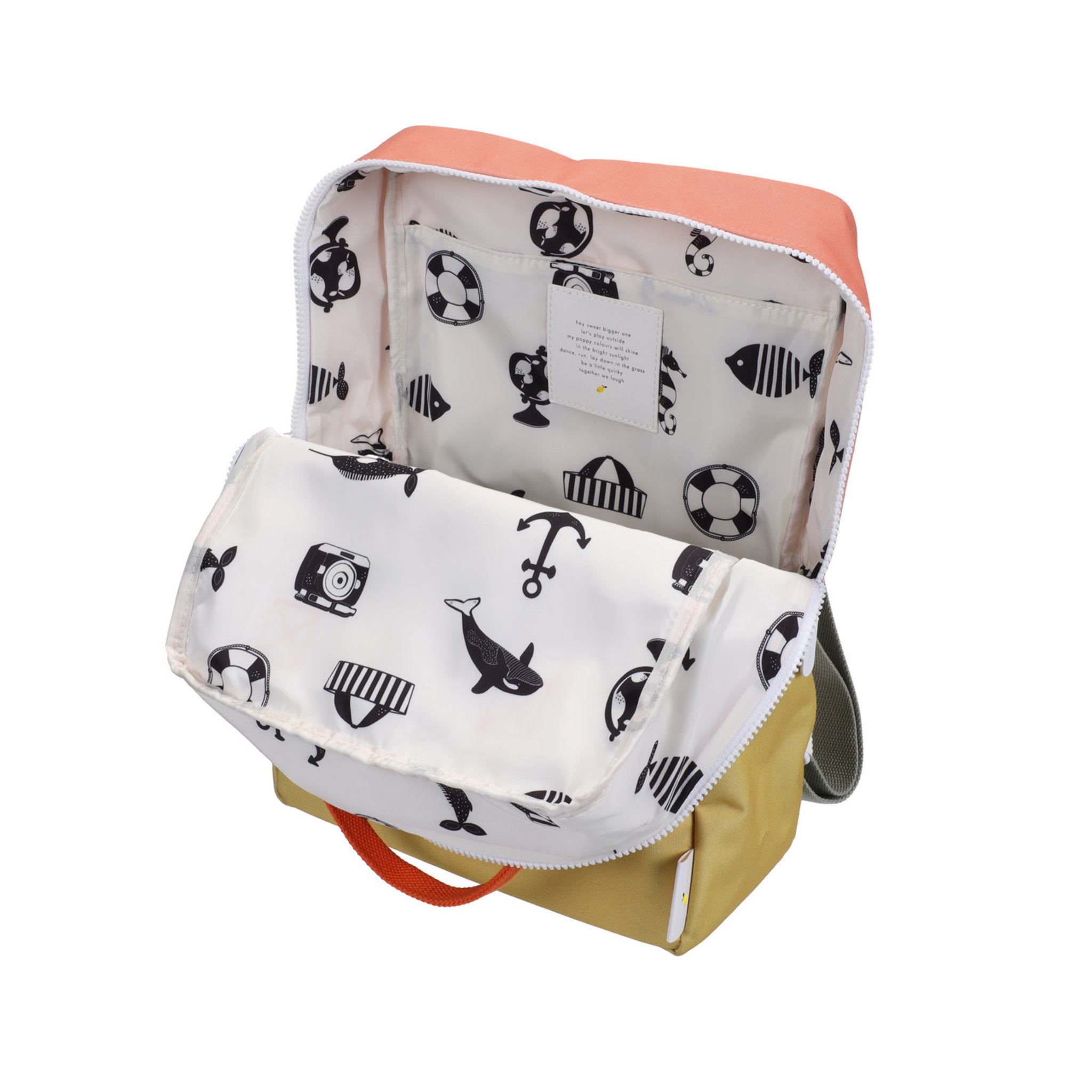 Coral & lemon green colourblock backpack - large_1