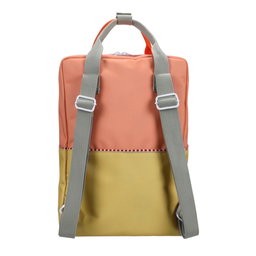 Coral & lemon green colourblock backpack - large