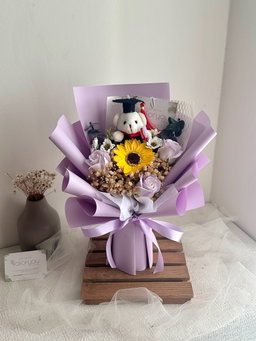 (GB023) Graduation Bear Mixed Flower Bouquet