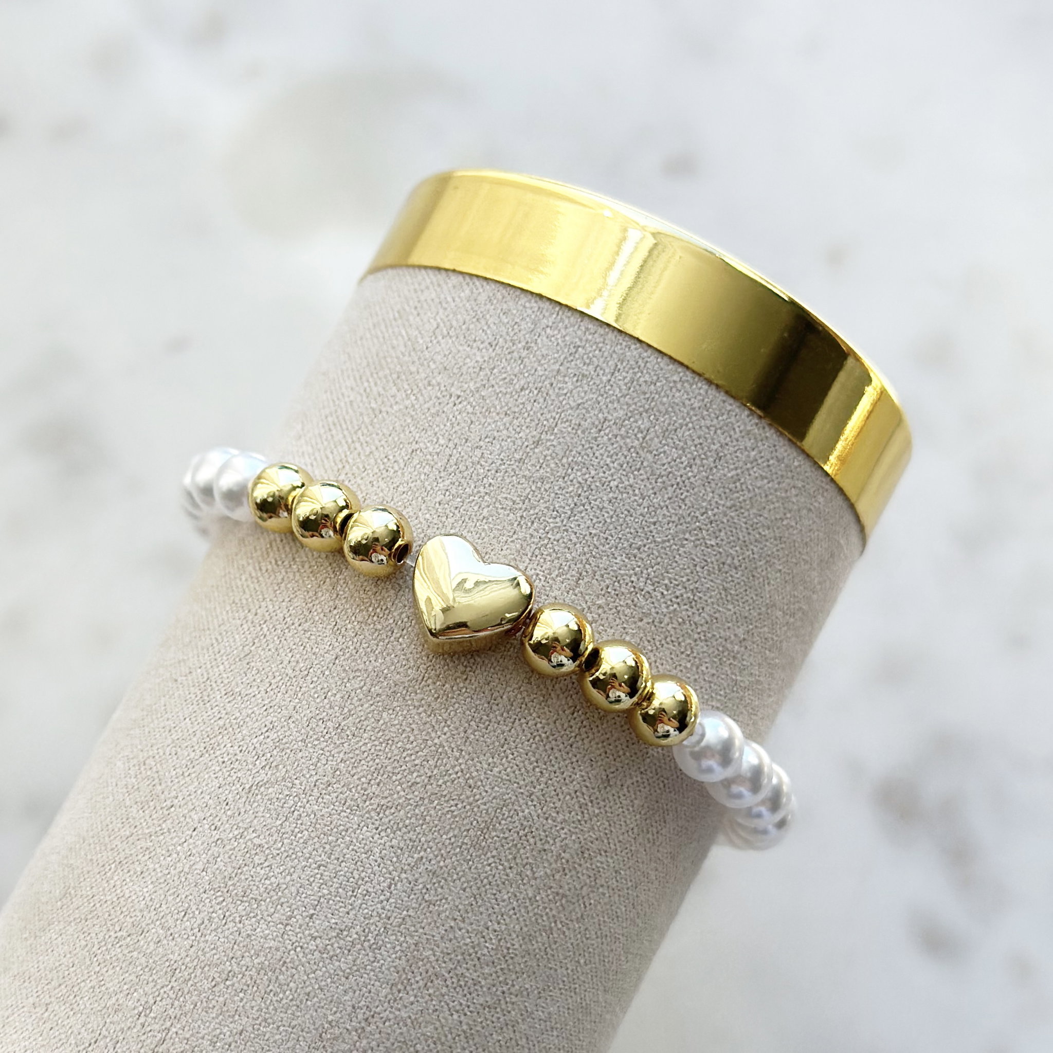 Stretchy Pearl Heart Bracelet_0
