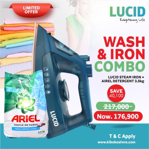 LUCID Wash & Iron Combo | Steam Iron & 3.5kg Ariel Detergent_0