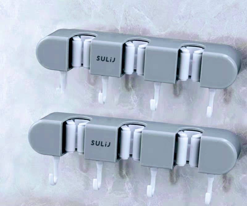 Multi functional adhesive buckle mop hook punching suction cup wall hanging rack bathroom mop storage rack kitchen use