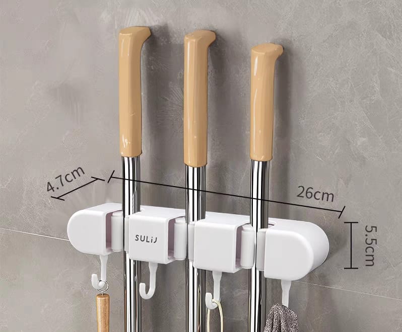 Multi functional adhesive buckle mop hook punching suction cup wall hanging rack bathroom mop storage rack kitchen use_2