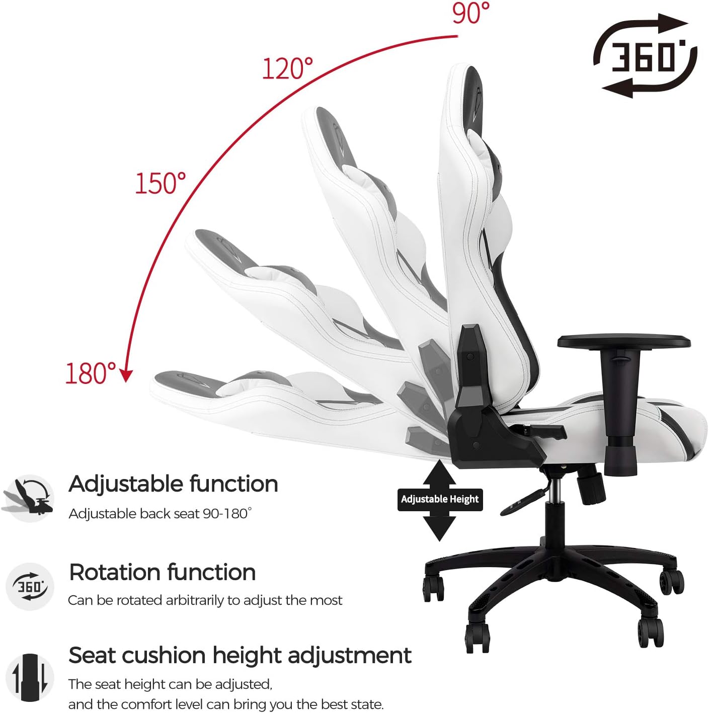 Cadeira de Gaming, cadeira giratória ergonômica de couro PU ajustável 4D, assento com encosto inclinado, cadeira de jogos_4