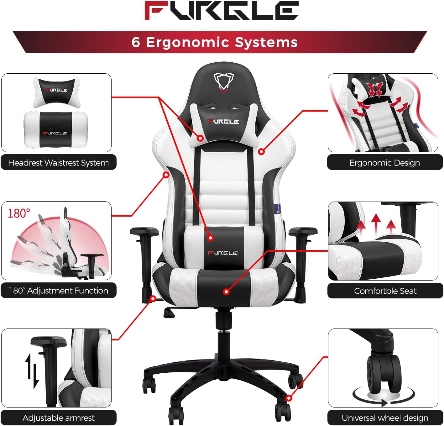Cadeira de Gaming, cadeira giratória ergonômica de couro PU ajustável 4D, assento com encosto inclinado, cadeira de jogos_5