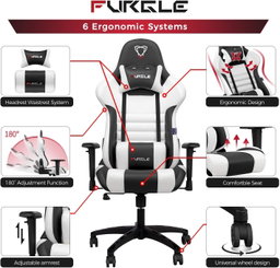 Cadeira de Gaming, cadeira giratória ergonômica de couro PU ajustável 4D, assento com encosto inclinado, cadeira de jogos
