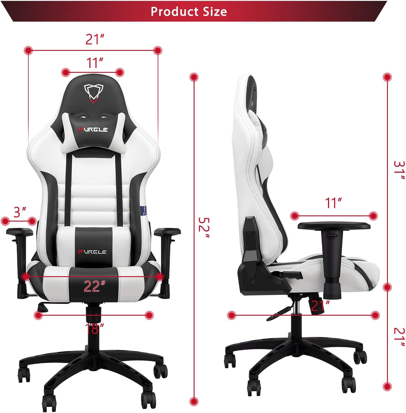 Cadeira de Gaming, cadeira giratória ergonômica de couro PU ajustável 4D, assento com encosto inclinado, cadeira de jogos_2