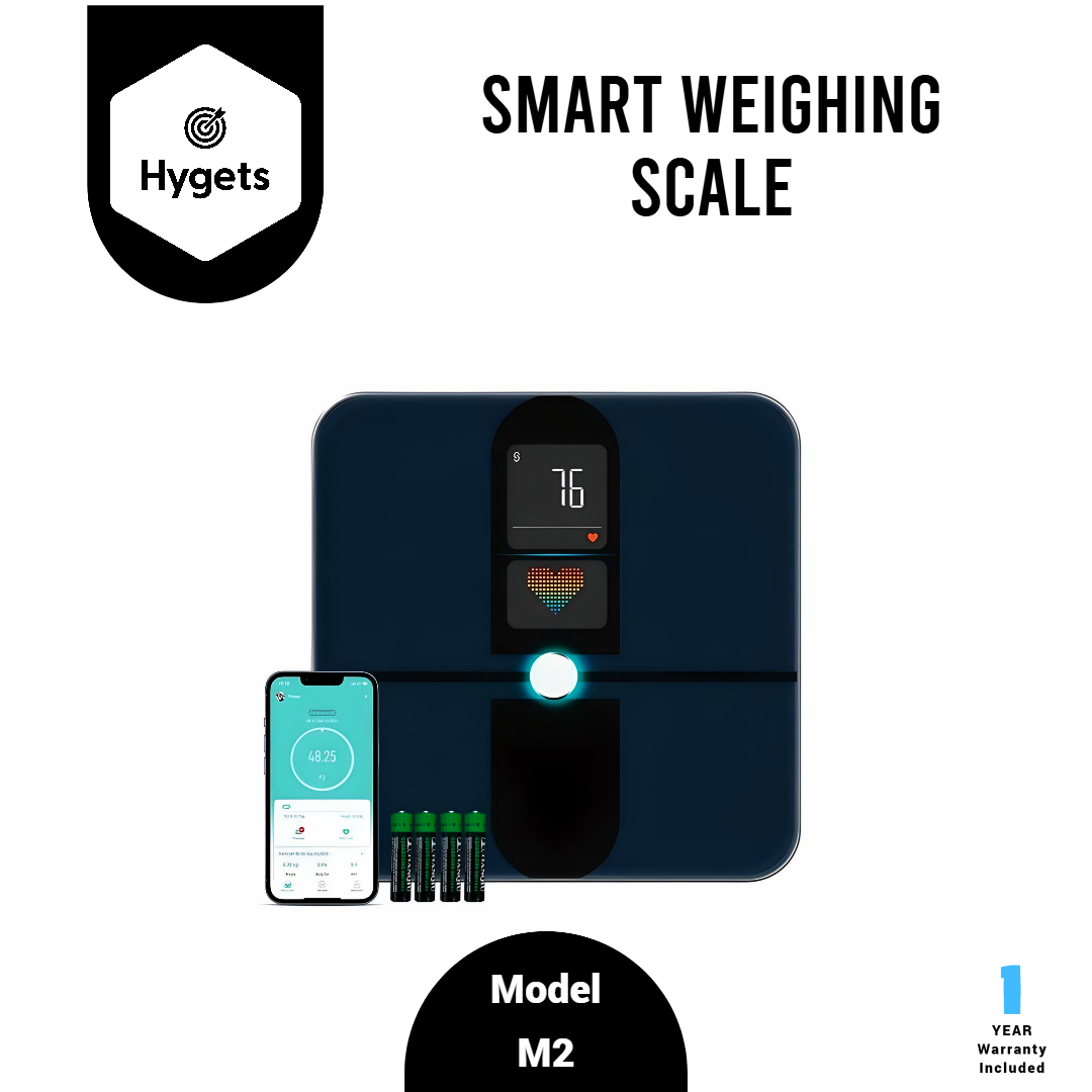 Hygets M2 Smart Body Composition Weighing Scale (4-Electrode) – Dual Screen + Heart Metrics