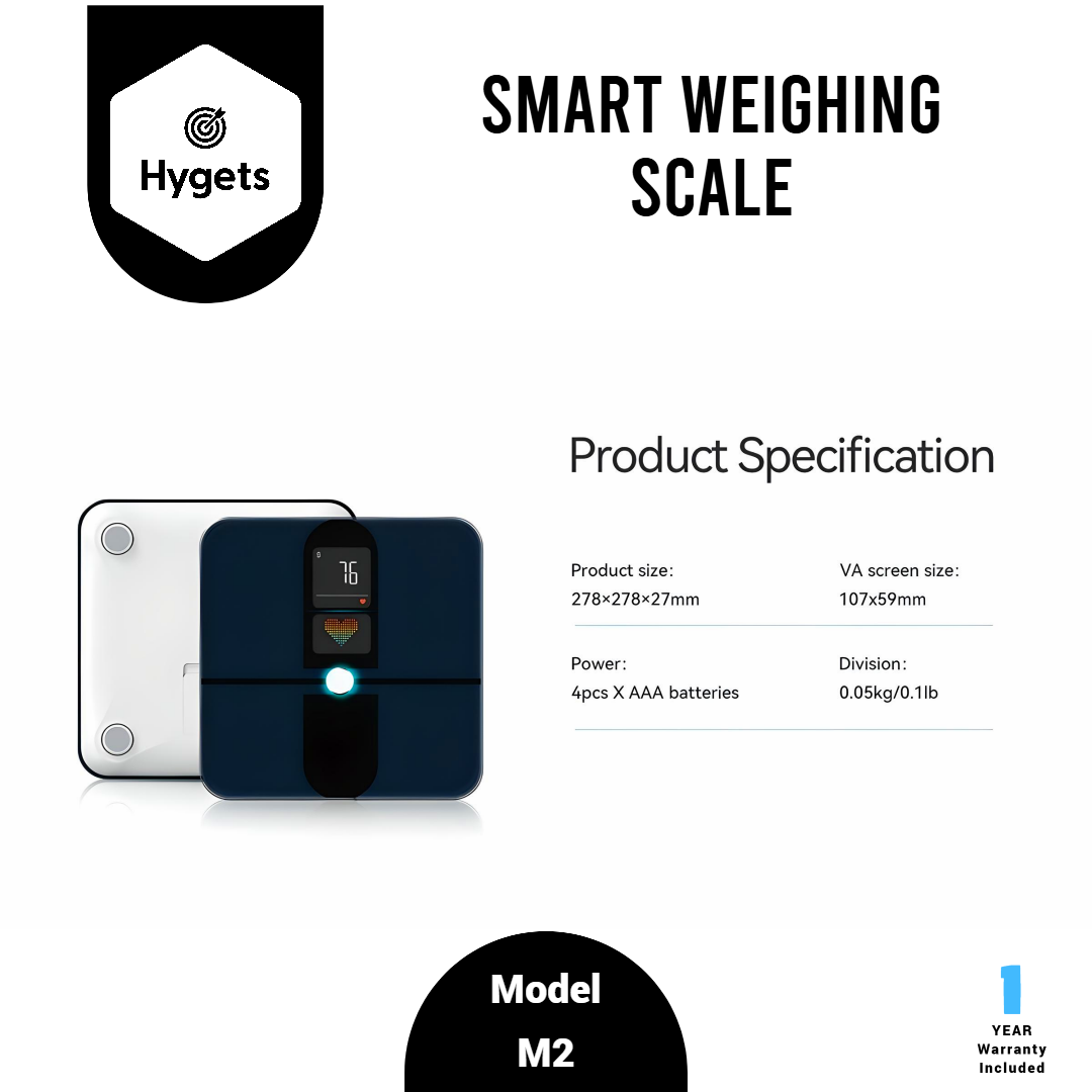 Hygets M2 Smart Body Composition Weighing Scale (4-Electrode) – Dual Screen + Heart Metrics _14