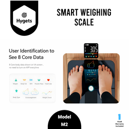 Hygets M2 Smart Body Composition Weighing Scale (4-Electrode) – Dual Screen + Heart Metrics 