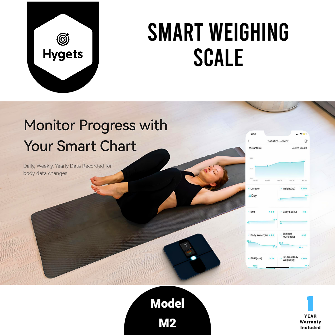 Hygets M2 Smart Body Composition Weighing Scale (4-Electrode) – Dual Screen + Heart Metrics _12