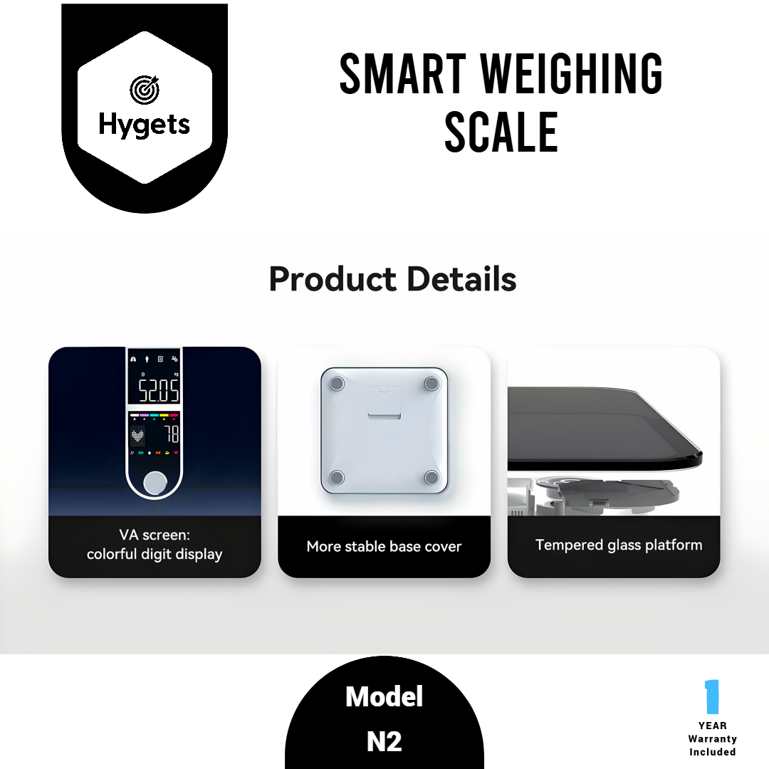Hygets N2 Smart Body Composition Weighing Scale (4-Electrode) – Dual Screen + Heart Metrics_9