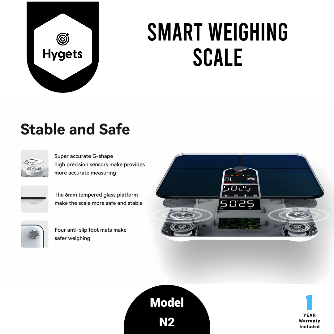 Hygets N2 Smart Body Composition Weighing Scale (4-Electrode) – Dual Screen + Heart Metrics_7