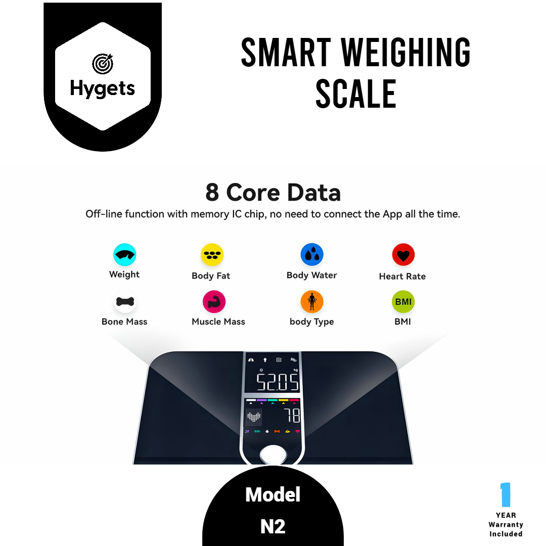 Hygets N2 Smart Body Composition Weighing Scale (4-Electrode) – Dual Screen + Heart Metrics_3