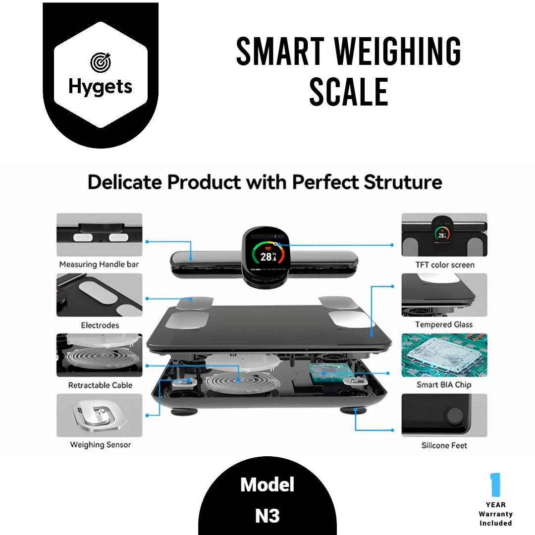 Hygets N3 Smart Body Composition Weighing Scale (8-Electrode Full-Body) – Handle Screen + Printable Report_15