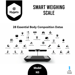 Hygets N3 Smart Body Composition Weighing Scale (8-Electrode Full-Body) – Handle Screen + Printable Report