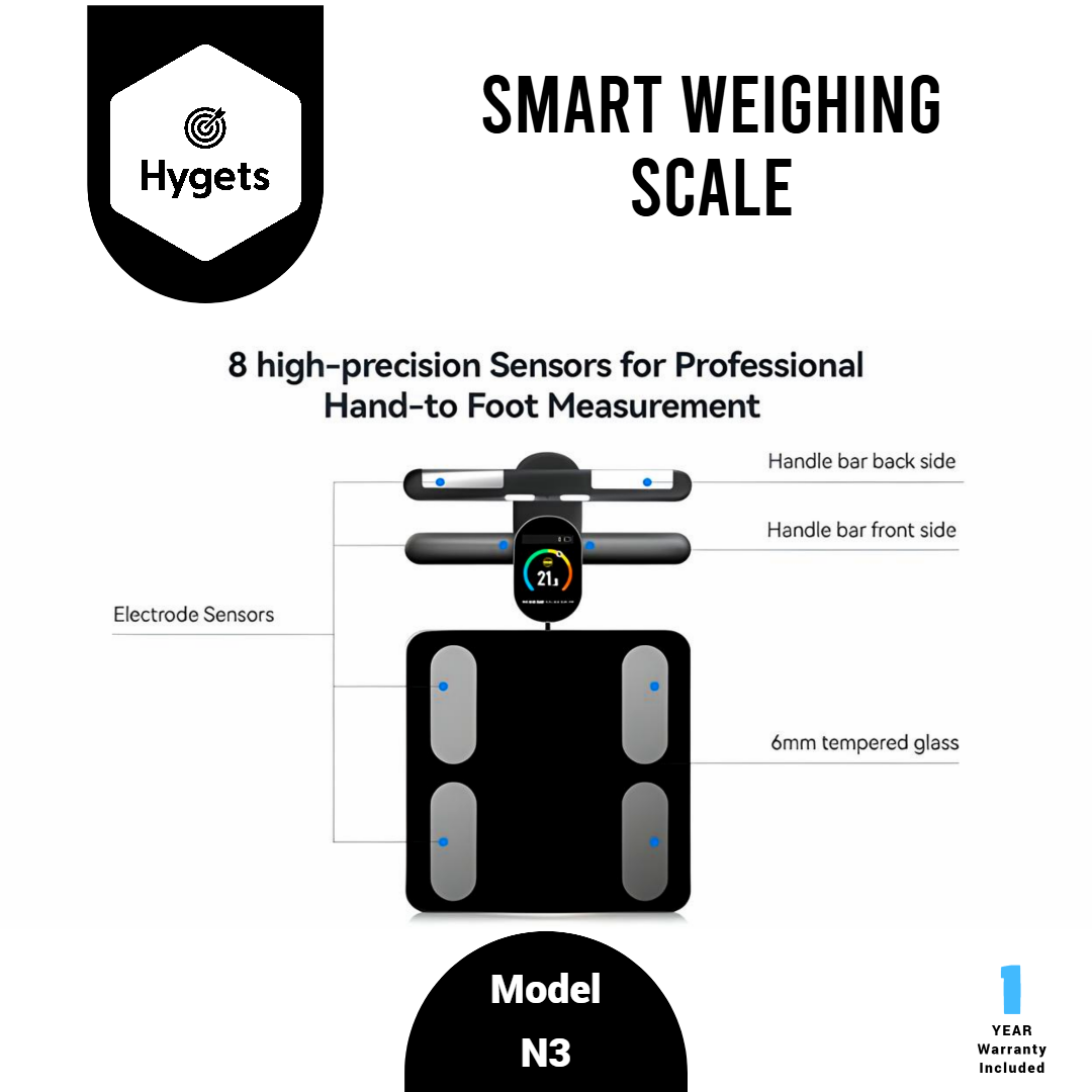 Hygets N3 Smart Body Composition Weighing Scale (8-Electrode Full-Body) – Handle Screen + Printable Report_7
