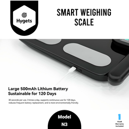Hygets N3 Smart Body Composition Weighing Scale (8-Electrode Full-Body) – Handle Screen + Printable Report
