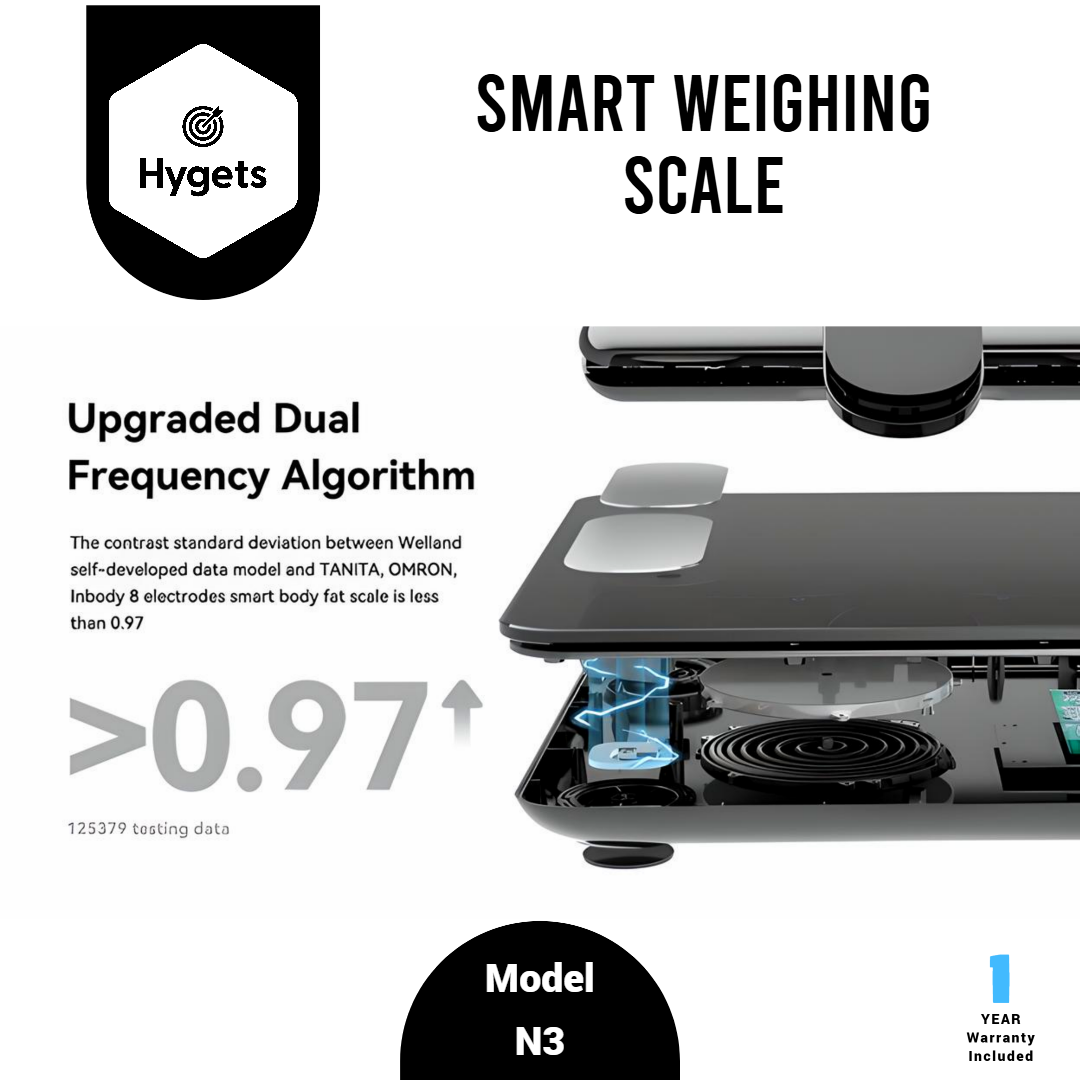 Hygets N3 Smart Body Composition Weighing Scale (8-Electrode Full-Body) – Handle Screen + Printable Report_9