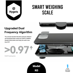 Hygets N3 Smart Body Composition Weighing Scale (8-Electrode Full-Body) – Handle Screen + Printable Report