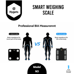 Hygets N3 Smart Body Composition Weighing Scale (8-Electrode Full-Body) – Handle Screen + Printable Report
