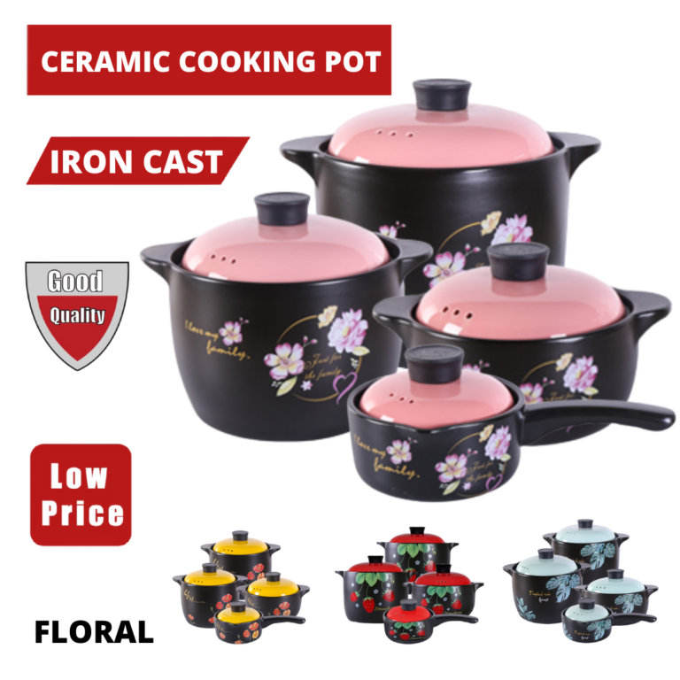 CERAMIC IRON CAST COOKING POT FLORAL