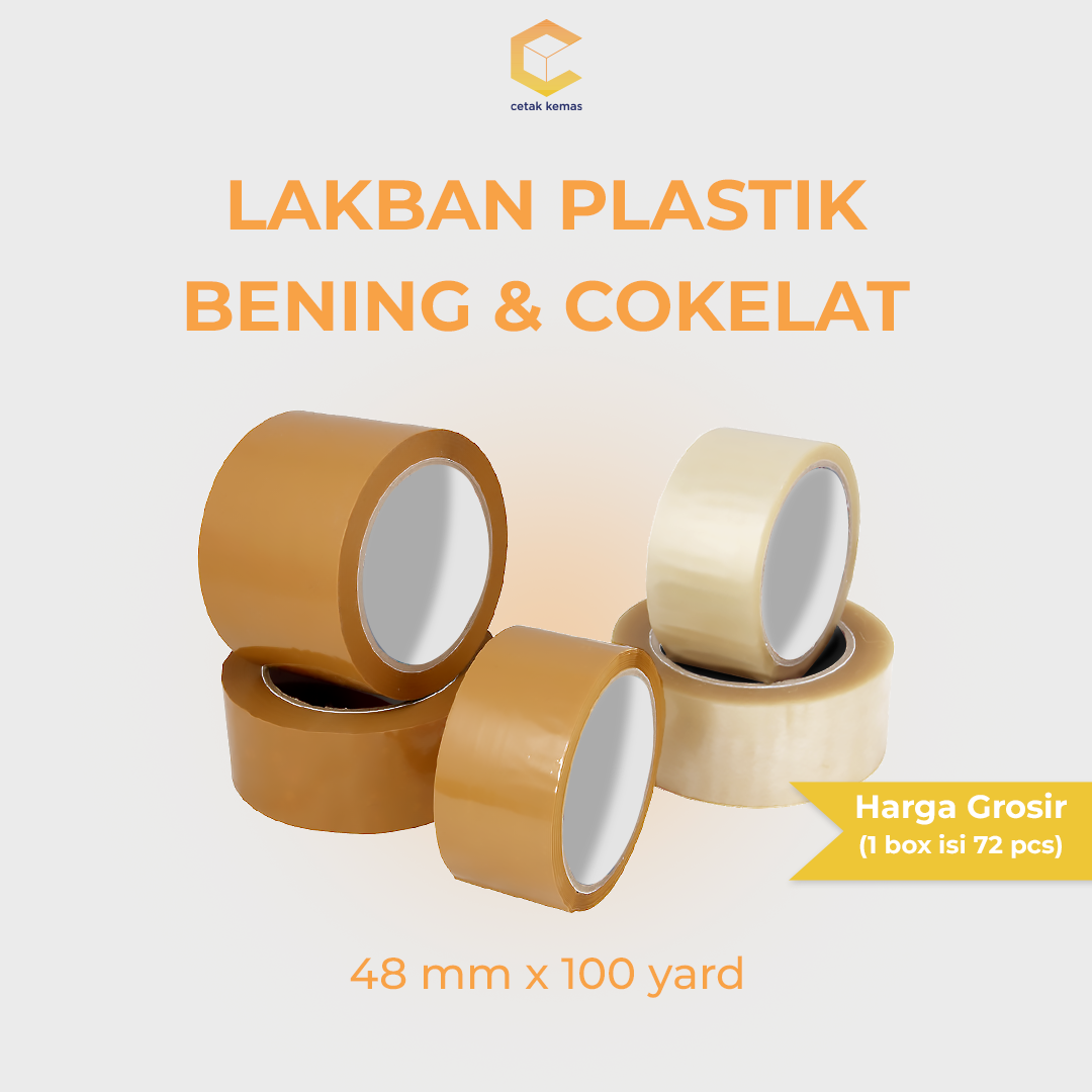 Lakban Plastik Bening & Coklat - 48mm x 100 Yard (per Box isi 72 pcs)