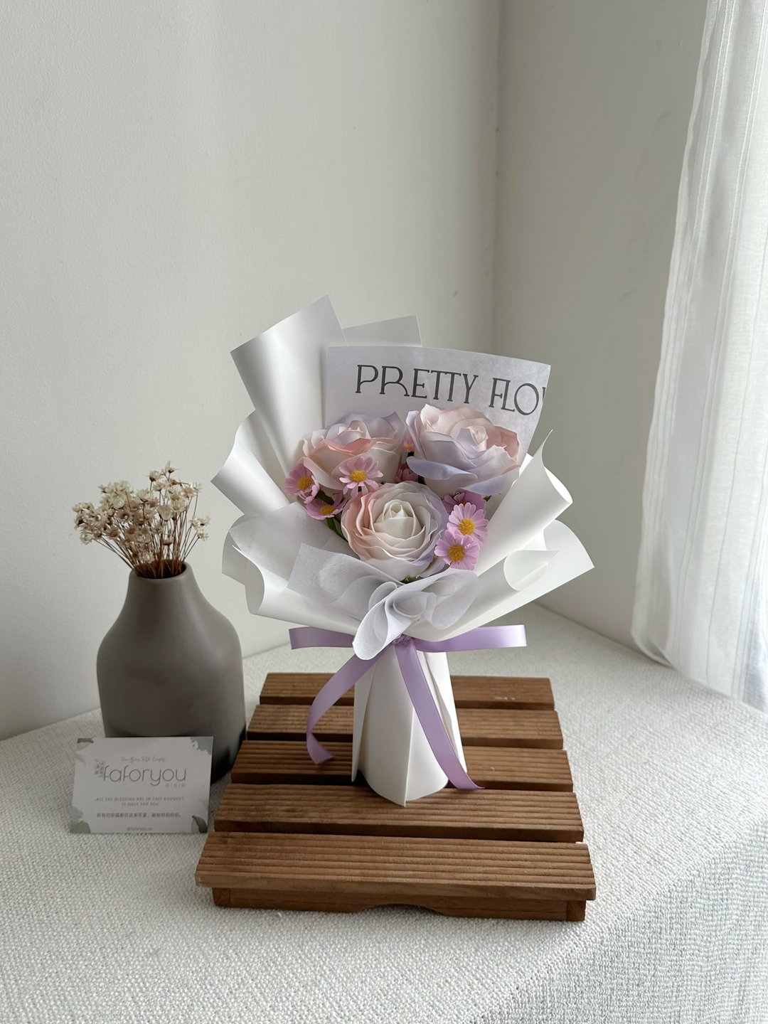 (3R008) 3 Stalk Soap Rose Daisy Bouquet