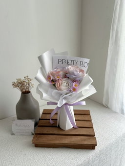 (3R008) 3 Stalk Soap Rose Daisy Bouquet 