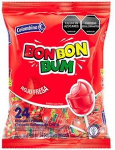 CHUPETA BON BON BUM ROJO FRESA  19G*24PCS*15 BOLSAS