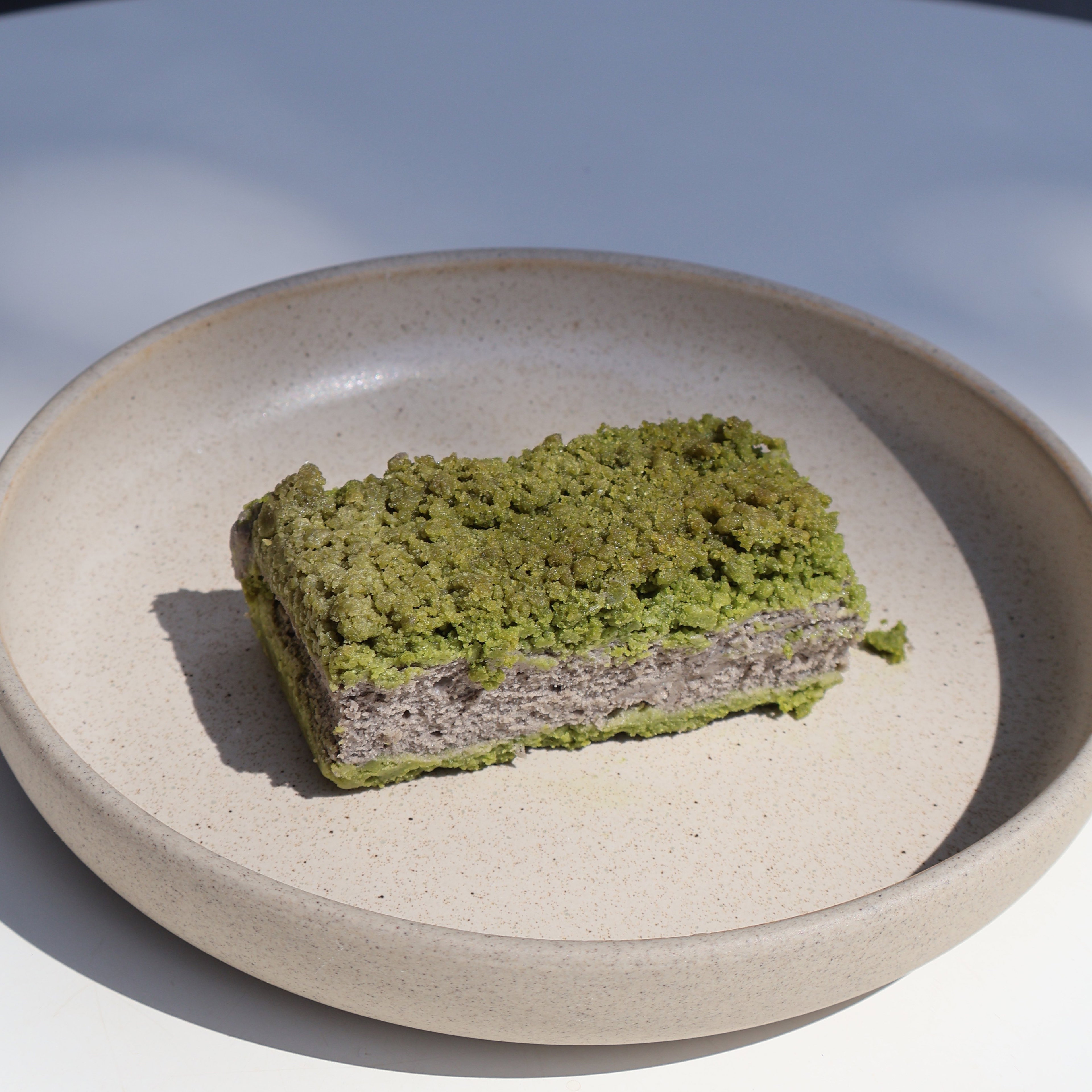 Black Sesame Cheesecake with Matcha Crumble