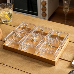 GLASS DISH WOODEN TRAY
