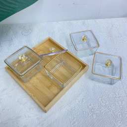 GLASS DISH WOODEN TRAY