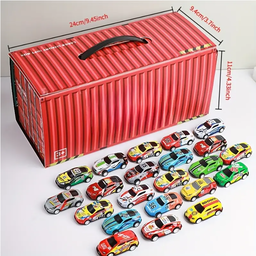 24 pcs retro-style tin pull-back toy cars, Packaged in a container gift box.
