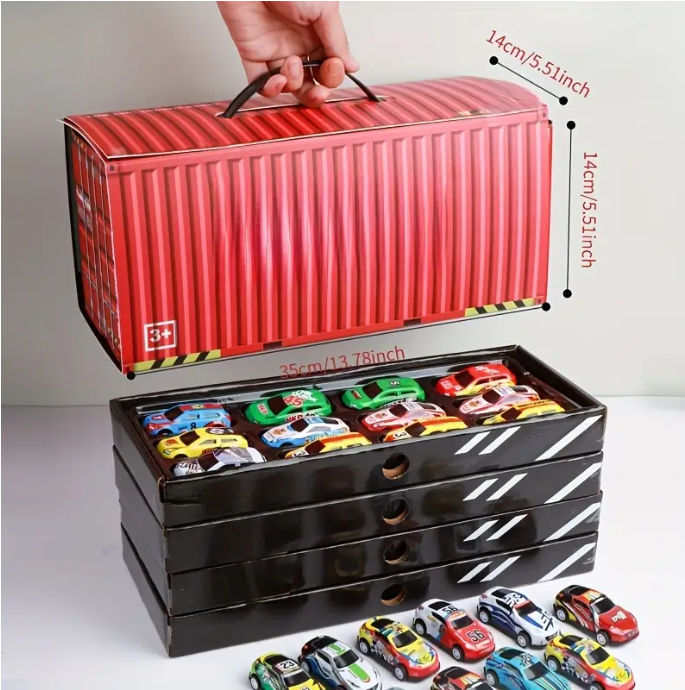 24 pcs retro-style tin pull-back toy cars, Packaged in a container gift box._1