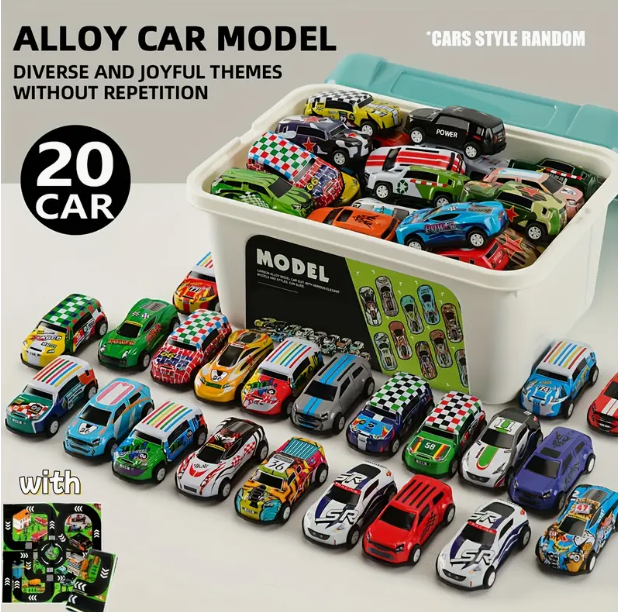 20 pcs Power Pull Back toy Cars with storage box.