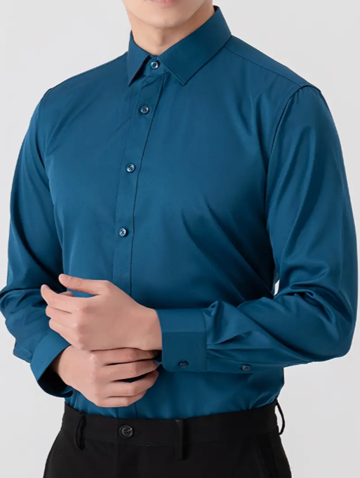 Mens solid colour long sleeve office shirt_2