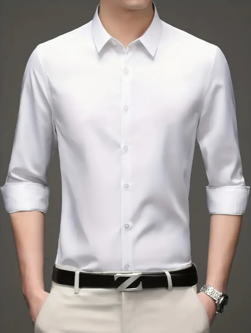 Mens solid colour long sleeve office shirt_3